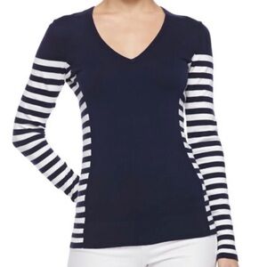 Lilly Pulitzer Navy & White Striped V-Neck Sweater